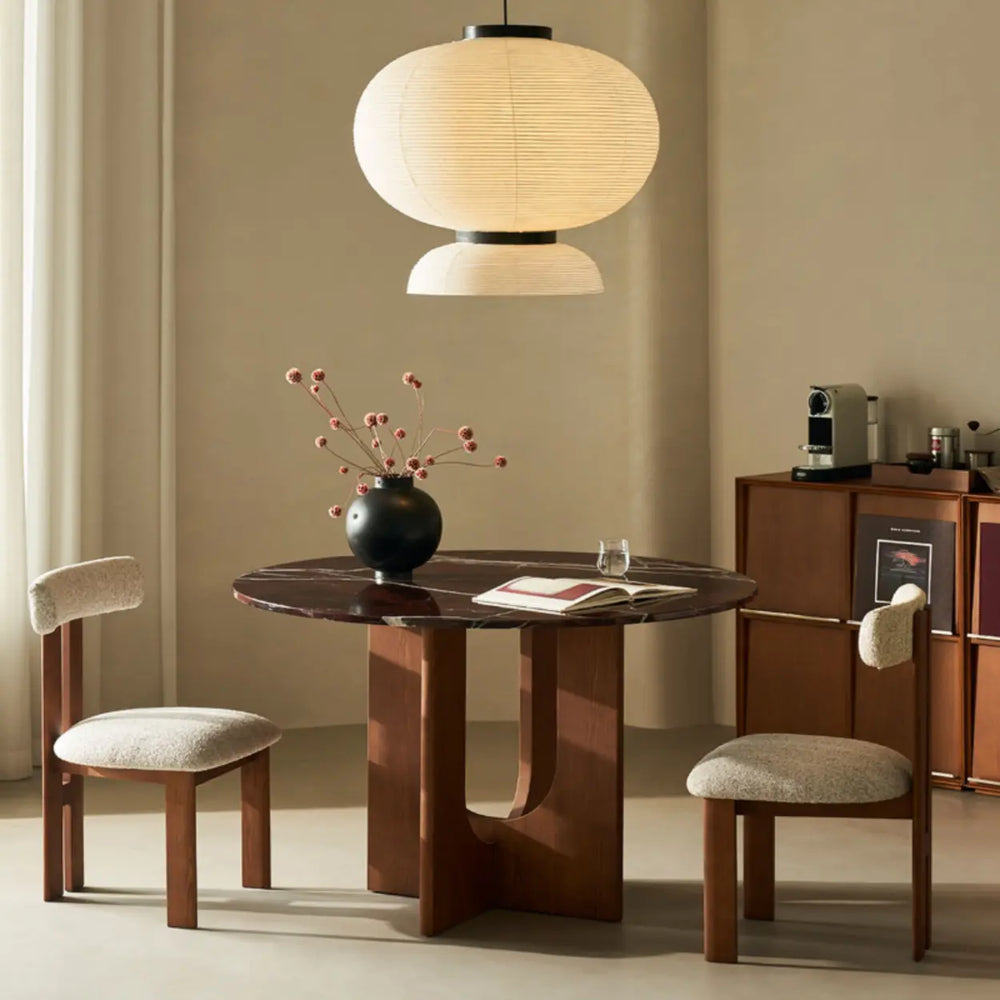 Mid-Century Modern Round Brown Wood Pedestal Dining Table