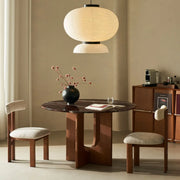 Mid-Century Modern Round Brown Wood Pedestal Dining Table