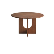 Mid-Century Modern Round Brown Wood Pedestal Dining Table