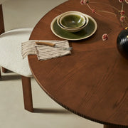 Mid-Century Modern Round Brown Wood Pedestal Dining Table