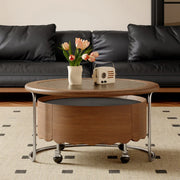 Mid-Century Modern Round Coffee Table with Drawer & Wheel