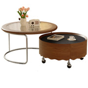 Mid-Century Modern Round Coffee Table with Drawer & Wheel