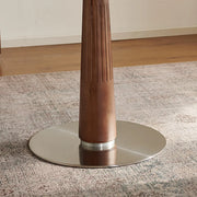 Mid-Century Modern Round Stone Top Wood Pedestal Dining Table