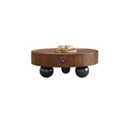 Mid-Century Modern Round Wood Coffee Table with Drawer