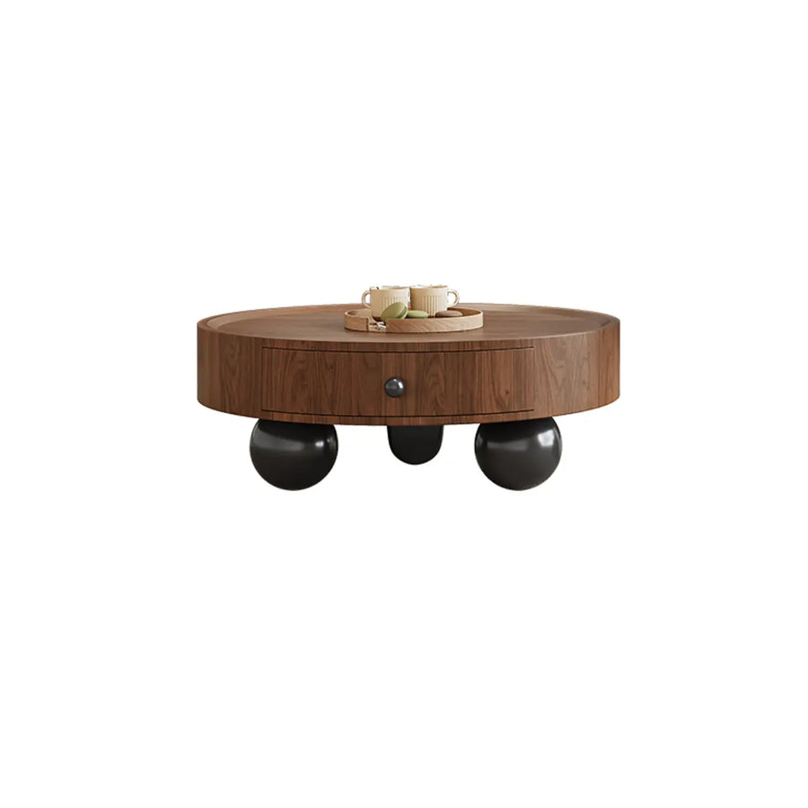 Mid-Century Modern Round Wood Coffee Table with Drawer