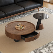Mid-Century Modern Round Wood Coffee Table with Drawer