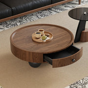 Mid-Century Modern Round Wood Coffee Table with Drawer