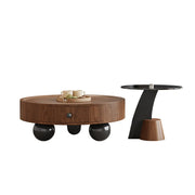 Mid-Century Modern Round Wood Coffee Table with Drawer