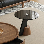 Mid-Century Modern Round Wood Coffee Table with Drawer