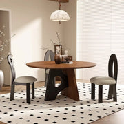 Mid-Century Modern Round Wood Geometric Base Dining Table