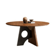 Mid-Century Modern Round Wood Geometric Base Dining Table
