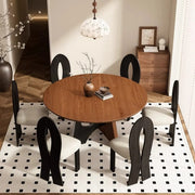 Mid-Century Modern Round Wood Geometric Base Dining Table