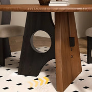 Mid-Century Modern Round Wood Geometric Base Dining Table