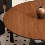 Mid-Century Modern Round Wood Geometric Base Dining Table