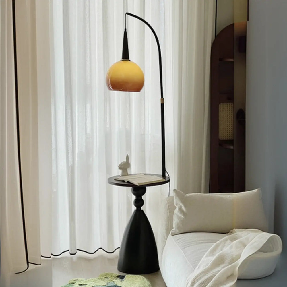 Mid-Century Modern Shelf Adjustable Orange Globe Floor Lamp