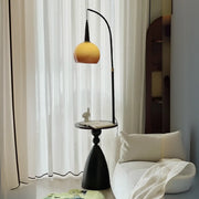 Mid-Century Modern Shelf Adjustable Orange Globe Floor Lamp