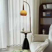 Mid-Century Modern Shelf Adjustable Orange Globe Floor Lamp