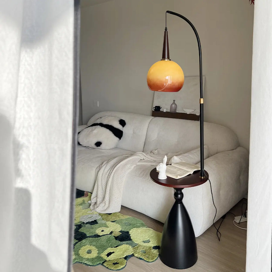 Mid-Century Modern Shelf Adjustable Orange Globe Floor Lamp