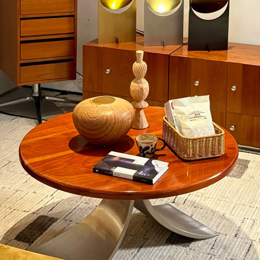 Mid-Century Modern Small Round Wooden Coffee Table
