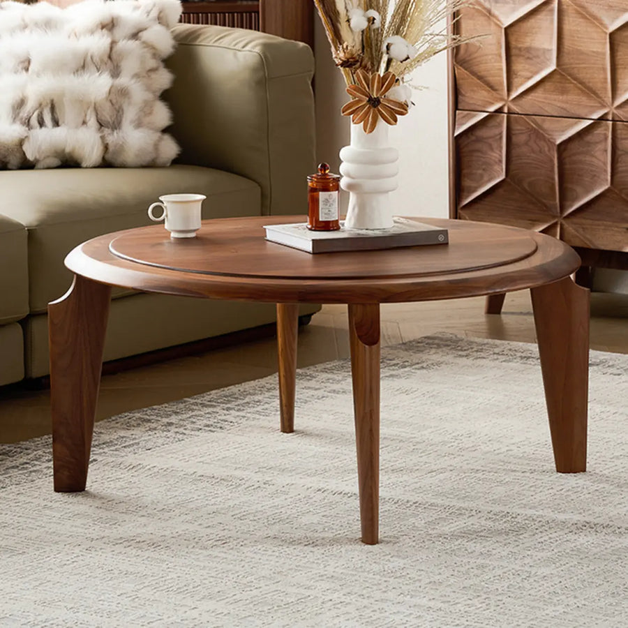 Mid-Century Modern Solid Walnut Wood Round Coffee Table