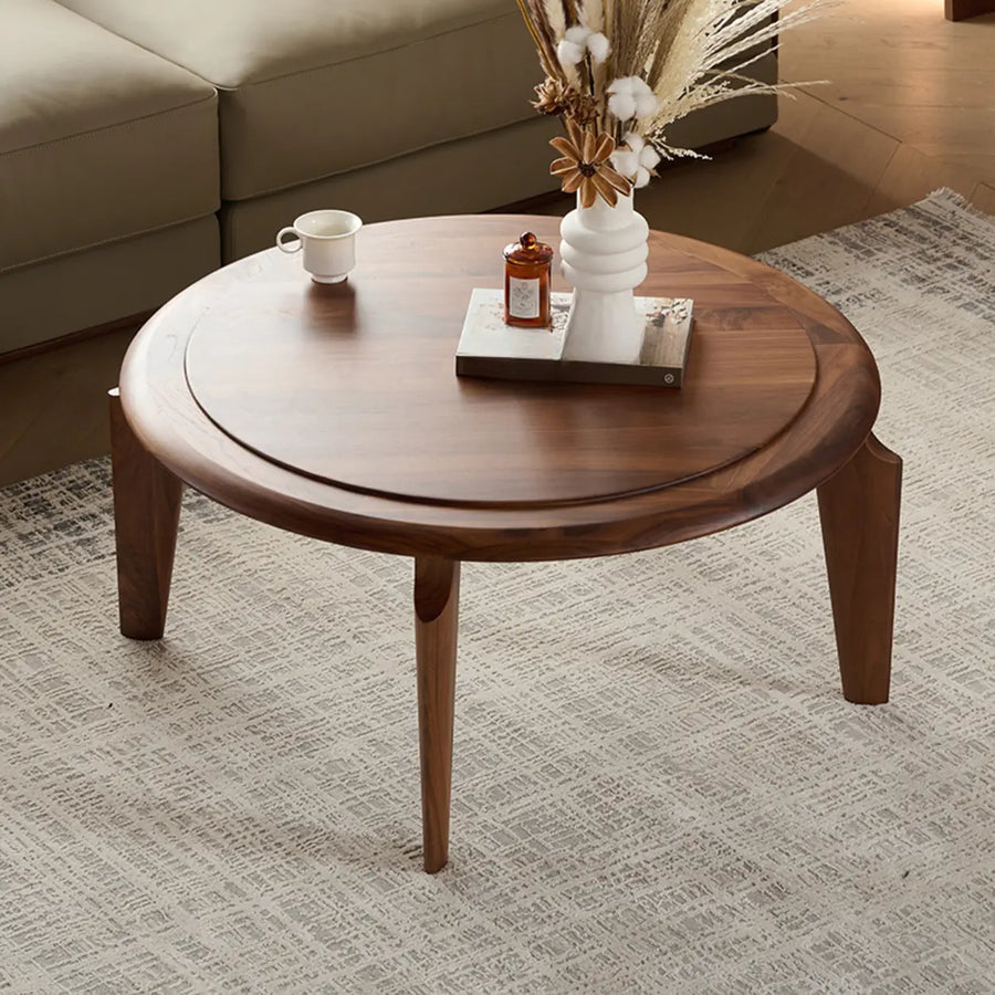 Mid-Century Modern Solid Walnut Wood Round Coffee Table