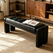 Mid-Century Modern Solid Wood Faux Leather Bedroom Bench