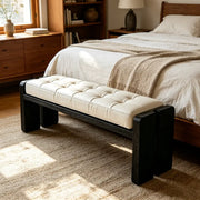 Mid-Century Modern Solid Wood Faux Leather Bedroom Bench