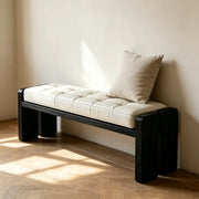 Mid-Century Modern Solid Wood Faux Leather Bedroom Bench