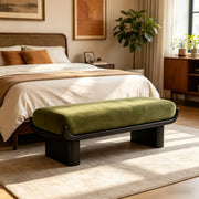 Mid-Century Modern Solid Wood Upholstered Bedroom Bench