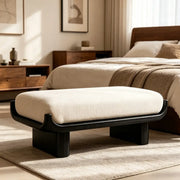 Mid-Century Modern Solid Wood Upholstered Bedroom Bench