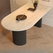 Mid-Century Modern Stone Top Oval Ribbed Leg Dining Table