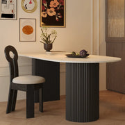 Mid-Century Modern Stone Top Oval Ribbed Leg Dining Table