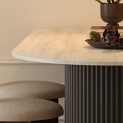 Mid-Century Modern Stone Top Oval Ribbed Leg Dining Table
