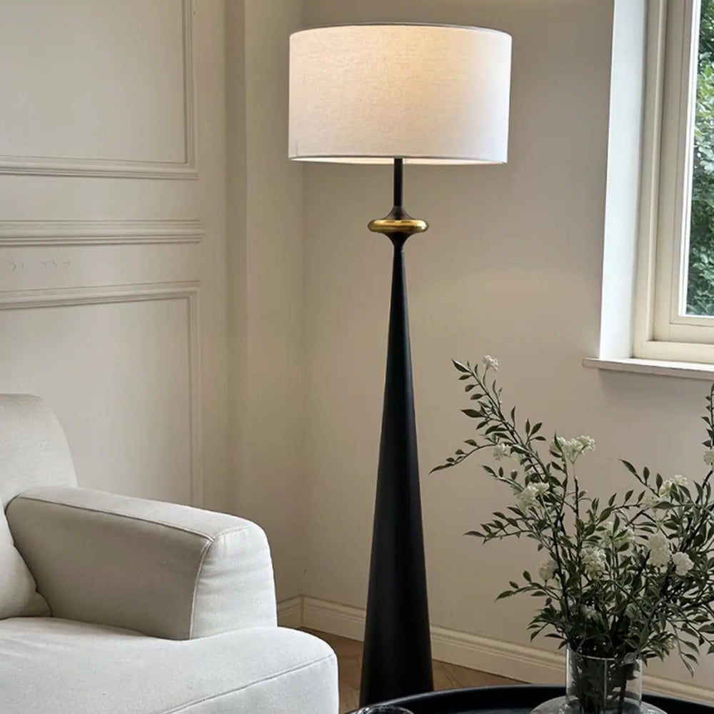 Mid-Century Modern Tapered Column Fabric Drum Floor Lamp
