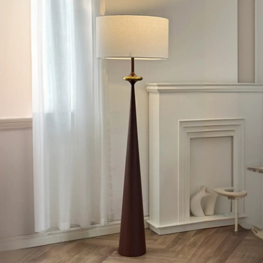 Mid-Century Modern Tapered Column Fabric Drum Floor Lamp