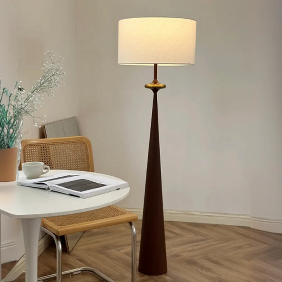 Mid-Century Modern Tapered Column Fabric Drum Floor Lamp