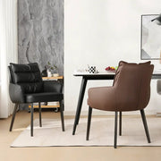 Mid-Century Modern Upholstered Faux Leather Arm Dining Chair