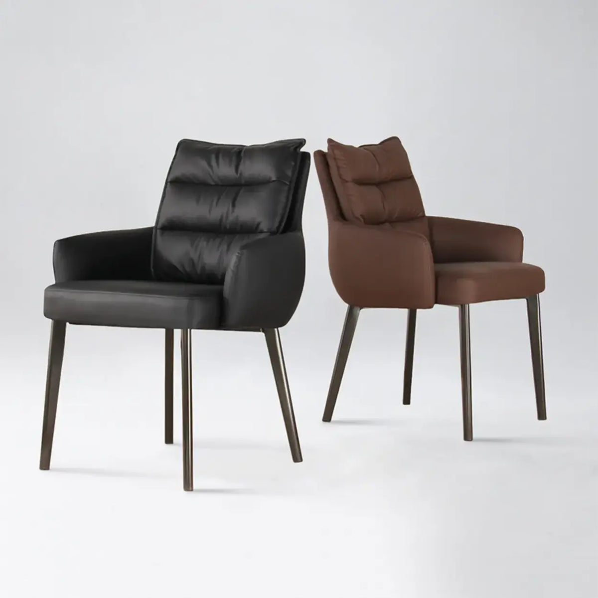 Mid-Century Modern Upholstered Faux Leather Arm Dining Chair