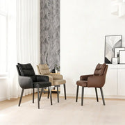 Mid-Century Modern Upholstered Faux Leather Arm Dining Chair