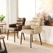 Mid-Century Modern Upholstered Faux Leather Arm Dining Chair