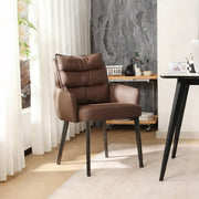Mid-Century Modern Upholstered Faux Leather Arm Dining Chair