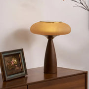 Mid-Century Modern USB Mushroom Amber Wood Table Lamp