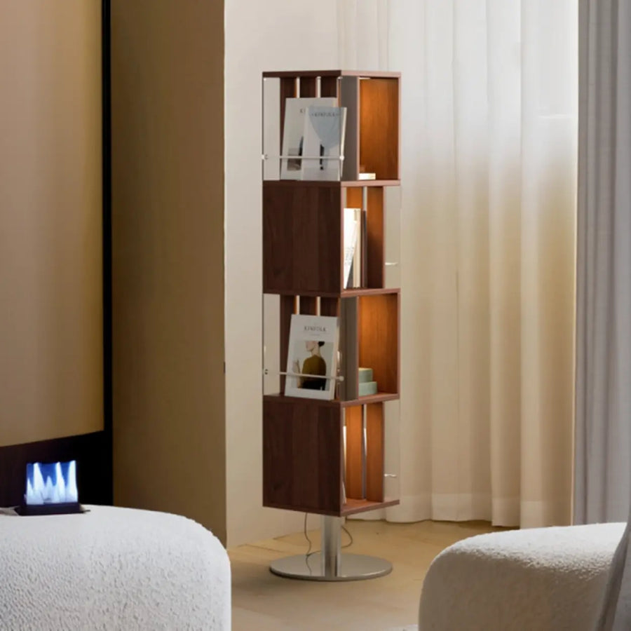 Mid-Century Modern Vertical Cube Tiered Wood Corner Bookshelf