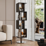 Mid-Century Modern Vertical Cube Tiered Wood Corner Bookshelf