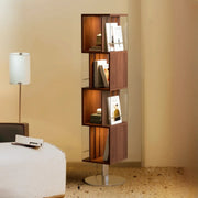Mid-Century Modern Vertical Cube Tiered Wood Corner Bookshelf
