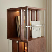 Mid-Century Modern Vertical Cube Tiered Wood Corner Bookshelf