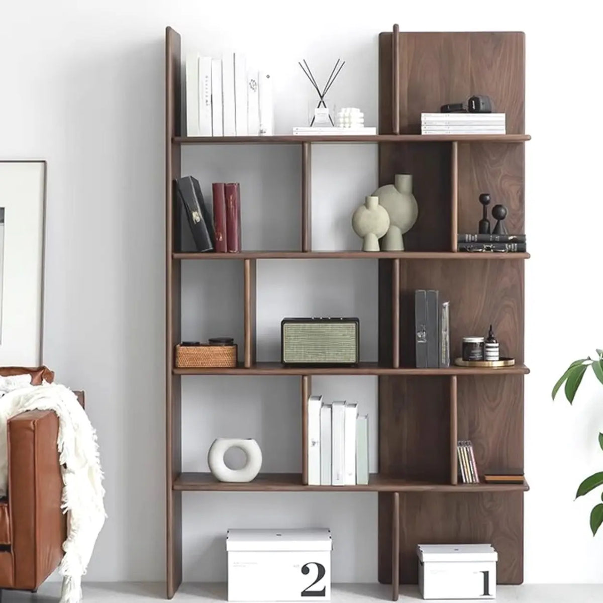 Mid-Century Modern Vertical Open Back Wood Bookshelf