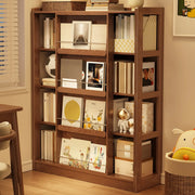Mid-Century Modern Vertical Wood Sliding Door Tiered Bookshelf
