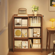 Mid-Century Modern Vertical Wood Sliding Door Tiered Bookshelf