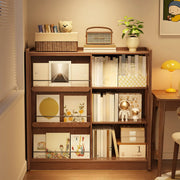 Mid-Century Modern Vertical Wood Sliding Door Tiered Bookshelf